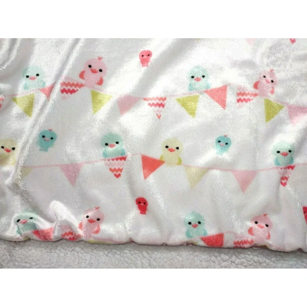 SL Home Fashions White Birds Flag Line Blanket‎ White Sherpa Pink Girl RN 119741